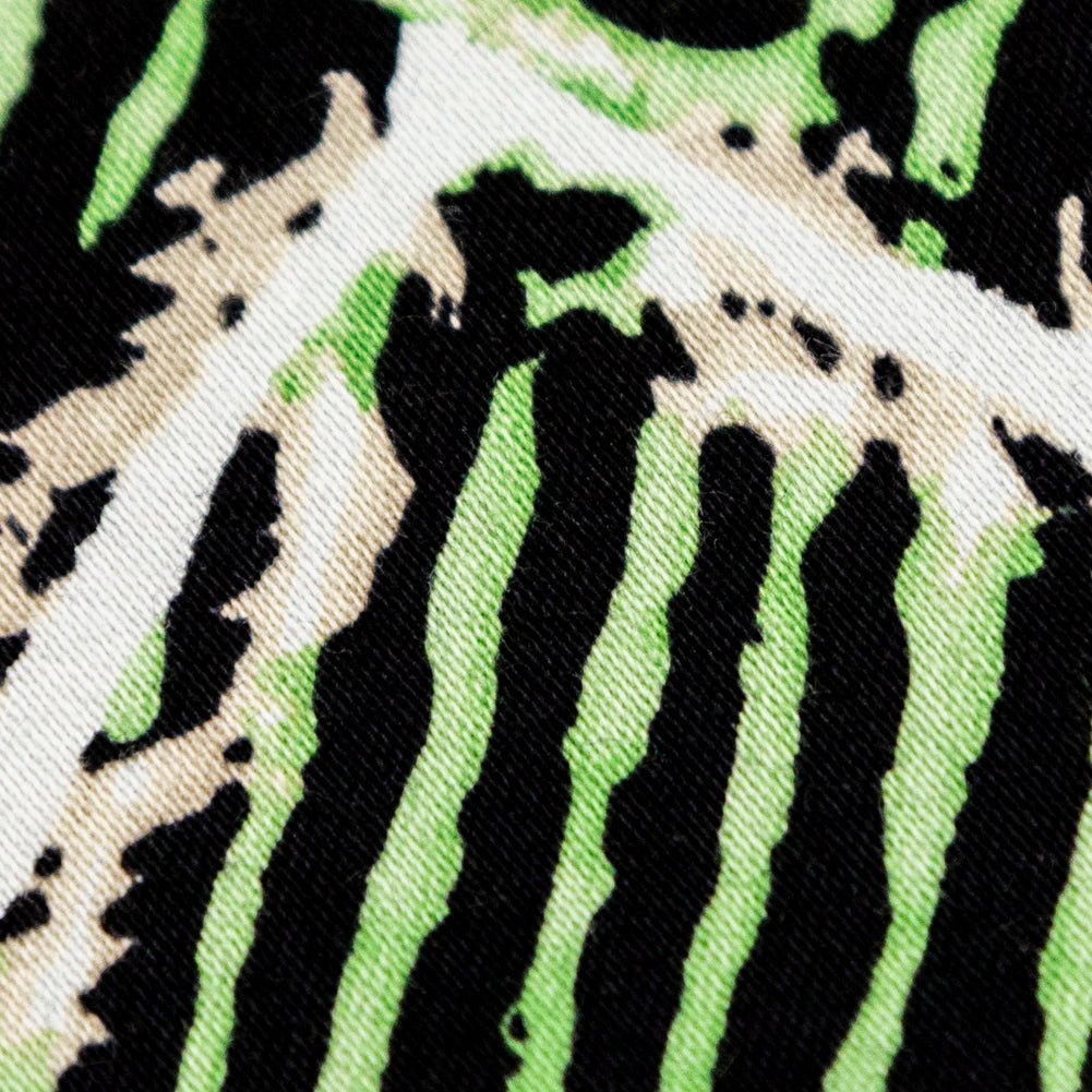 Green Tiger Striped Diamond Printed Stretch Cotton Twill Full Green Tiger Striped Diamond Printed Stretch Cotton Twill Full