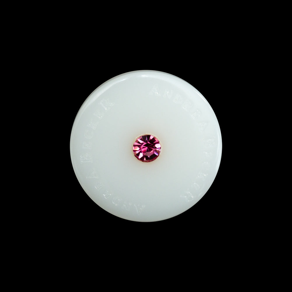 Ivory Plastic Button with Pink Rhinestone Center - 36L/23mm Ivory Plastic Button with Pink Rhinestone Center - 36L/23mm