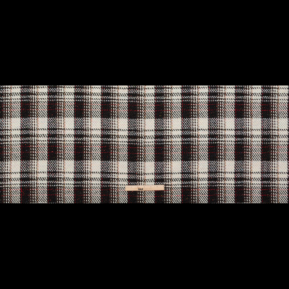 Black, Ivory and Red Plaid Tweed with Sequins - Folded Black, Ivory and Red Plaid Tweed with Sequins - Folded