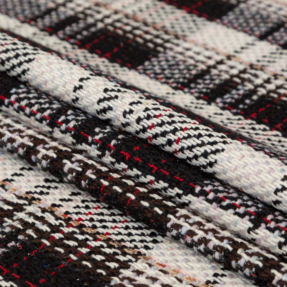 Black, Ivory and Red Plaid Tweed with Sequins - Detail Black, Ivory and Red Plaid Tweed with Sequins - Detail