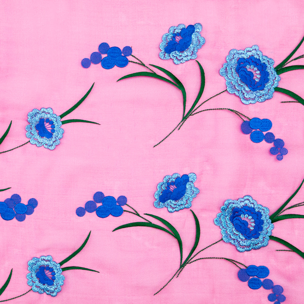 Carolina Herrera Cerise and Metallic Blue Floral Embroidered Silk Organza Carolina Herrera Cerise and Metallic Blue Floral Embroidered Silk Organza
