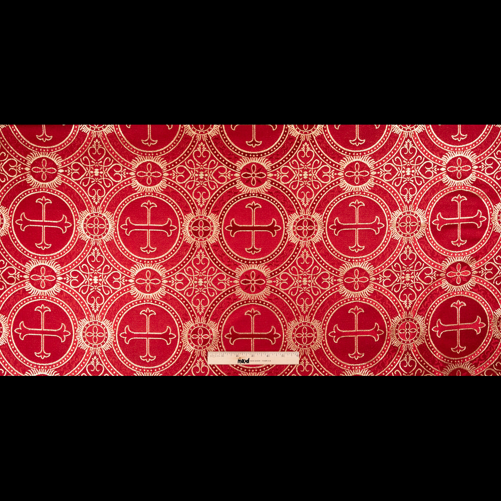 Red and Metallic Gold Ecclesiastical Medallion Jacquard Folded Red and Metallic Gold Ecclesiastical Medallion Jacquard Folded