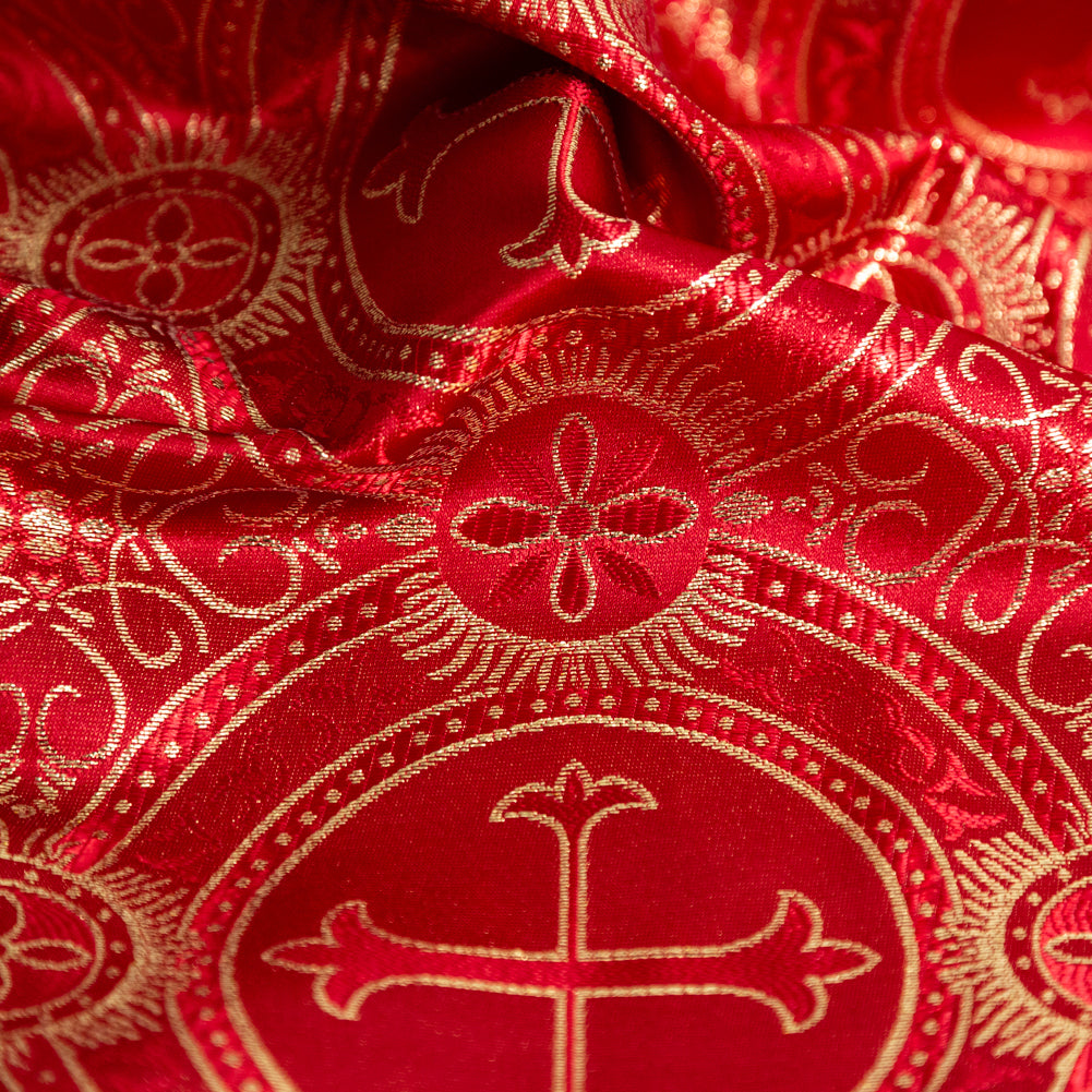 Red and Metallic Gold Ecclesiastical Medallion Jacquard Full Red and Metallic Gold Ecclesiastical Medallion Jacquard Full
