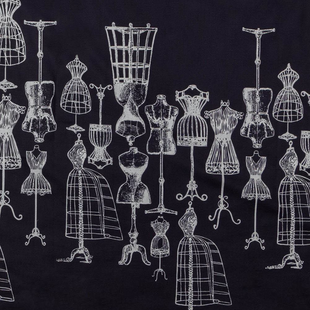 Egyptian Cotton Voile - Midnight Navy and White Conversational - Vintage Dressforms Print - Mood Exclusive Haberdashery Collection Egyptian Cotton Voile - Midnight Navy and White Conversational - Vintage Dressforms Print - Mood Exclusive Haberdashery Collection