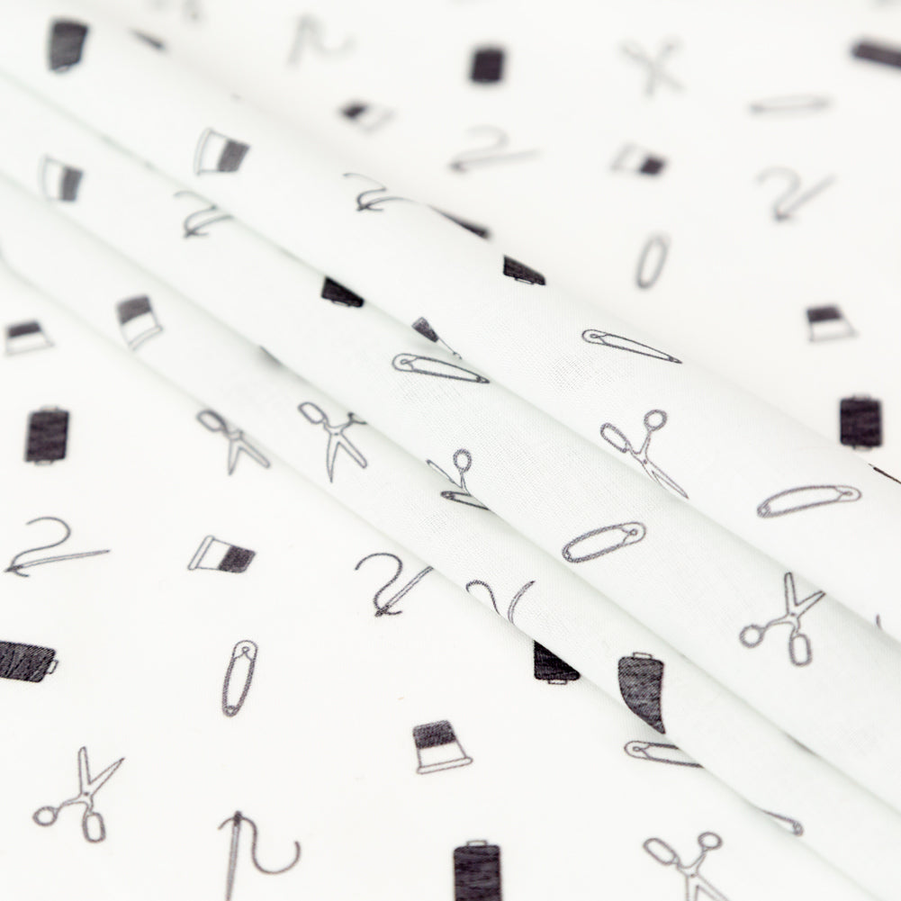 Egyptian Cotton Voile - White and Black Sewing Kit - Small Supplies Print - Mood Exclusive Haberdashery Collection Detail Egyptian Cotton Voile - White and Black Sewing Kit - Small Supplies Print - Mood Exclusive Haberdashery Collection Detail