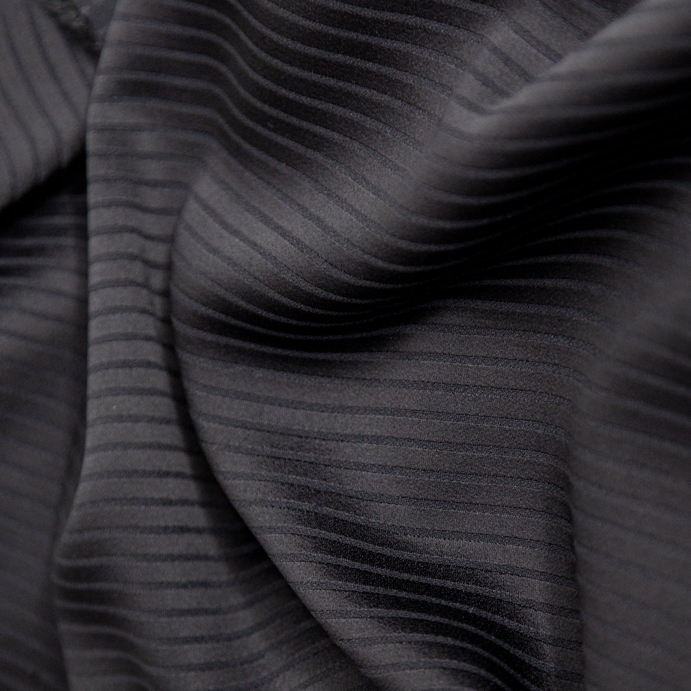 Italian Black Striped Satin-Faced Crepe Detail Italian Black Striped Satin-Faced Crepe Detail