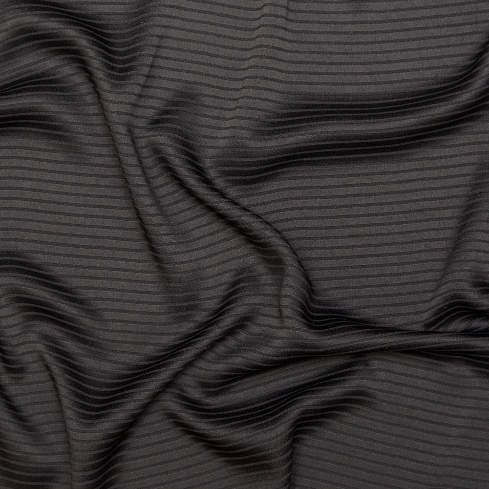 Italian Black Striped Satin-Faced Crepe Italian Black Striped Satin-Faced Crepe