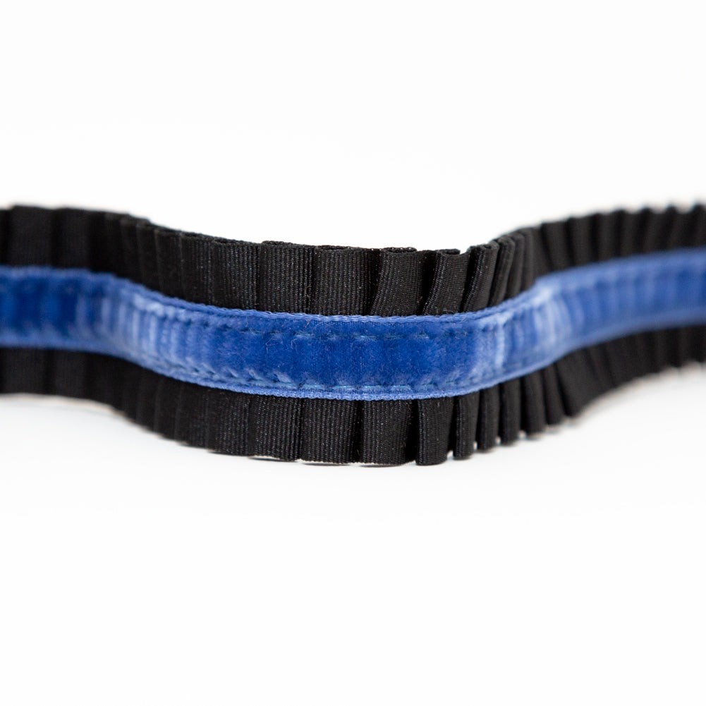Italian Black and Blue Pleated Grosgrain Ribbon with Velvet Center - 1" Detail Italian Black and Blue Pleated Grosgrain Ribbon with Velvet Center - 1" Detail