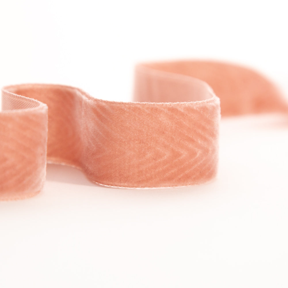 Italian Dusty Rose Chevron Velvet Ribbon - 0.875" Detail Italian Dusty Rose Chevron Velvet Ribbon - 0.875" Detail