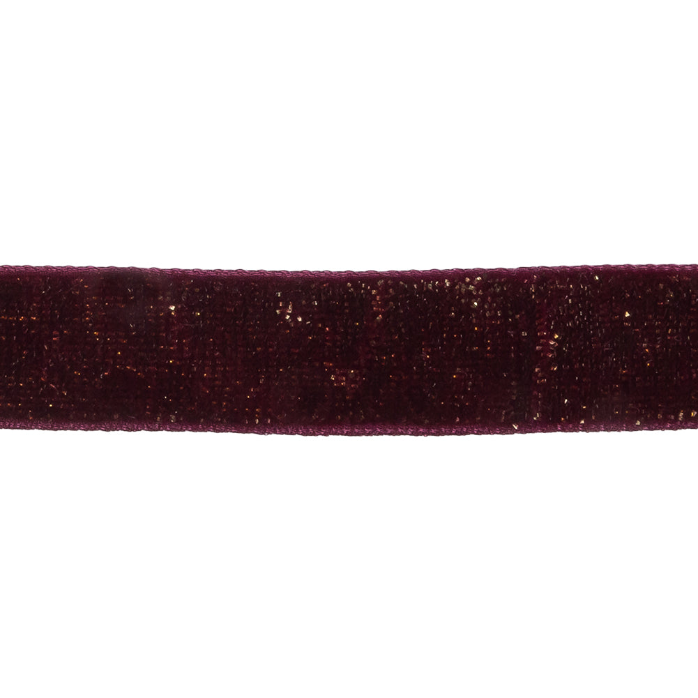 Italian Wine and Gold Glitter Velvet Ribbon - 0.625" Detail Italian Wine and Gold Glitter Velvet Ribbon - 0.625" Detail
