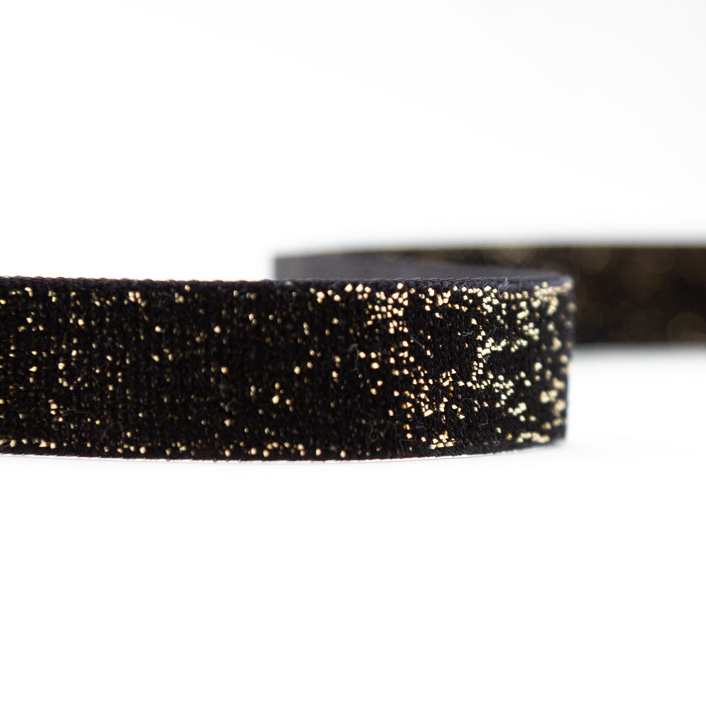 Italian Black and Gold Glitter Velvet Ribbon - 0.625" Detail