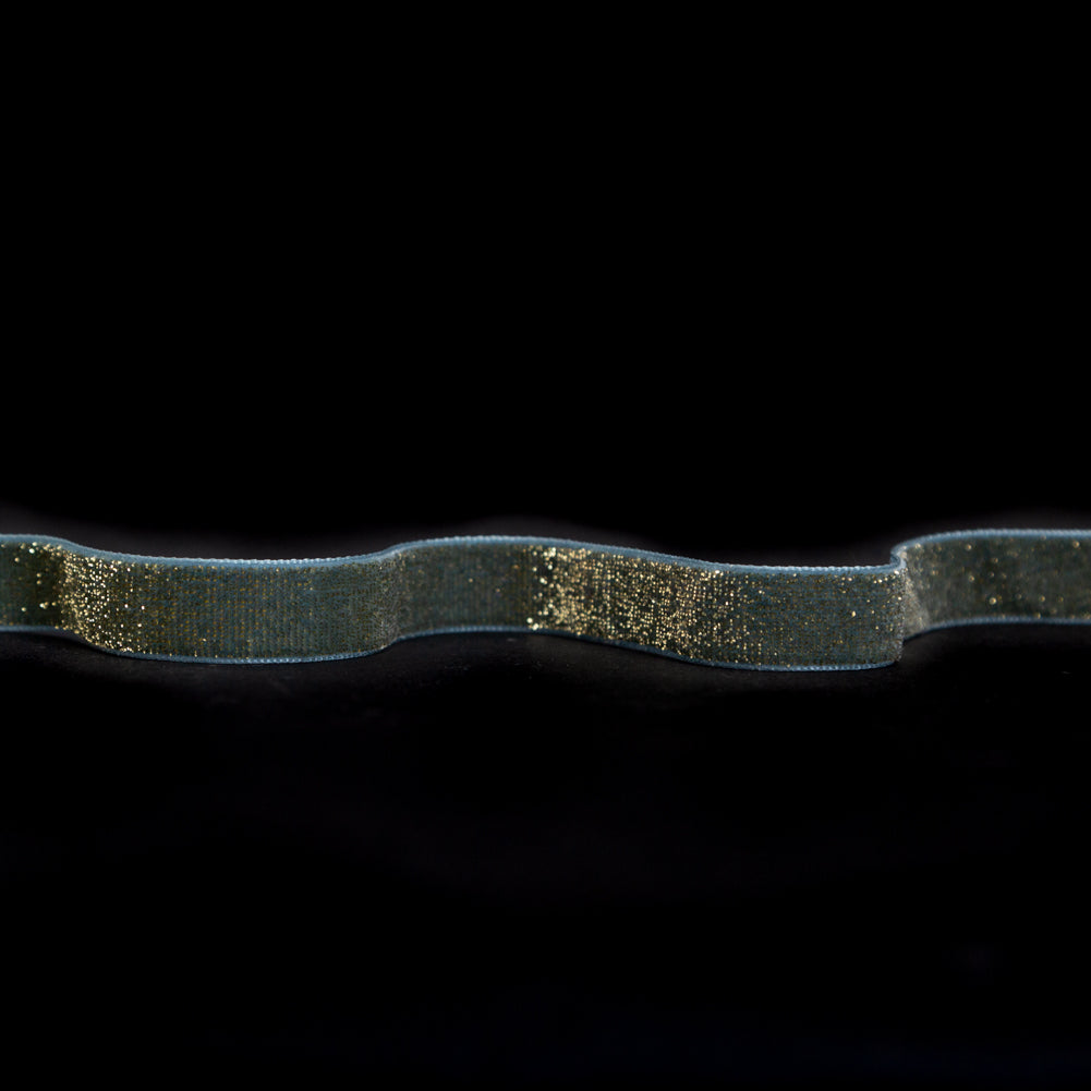 Italian Trooper Teal and Gold Glitter Velvet Ribbon - 0.625" Italian Trooper Teal and Gold Glitter Velvet Ribbon - 0.625"
