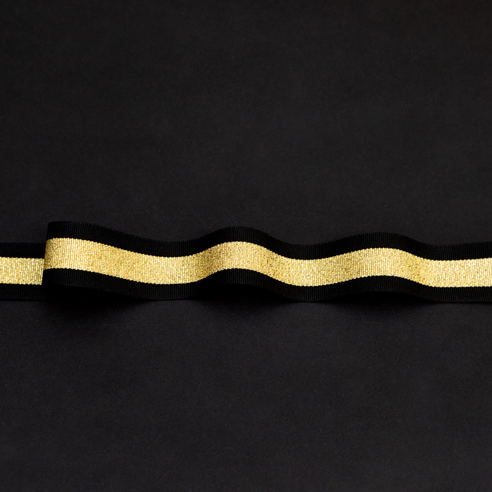 Italian Metallic Gold and Black Striped Grosgrain Ribbon - 1" Italian Metallic Gold and Black Striped Grosgrain Ribbon - 1"