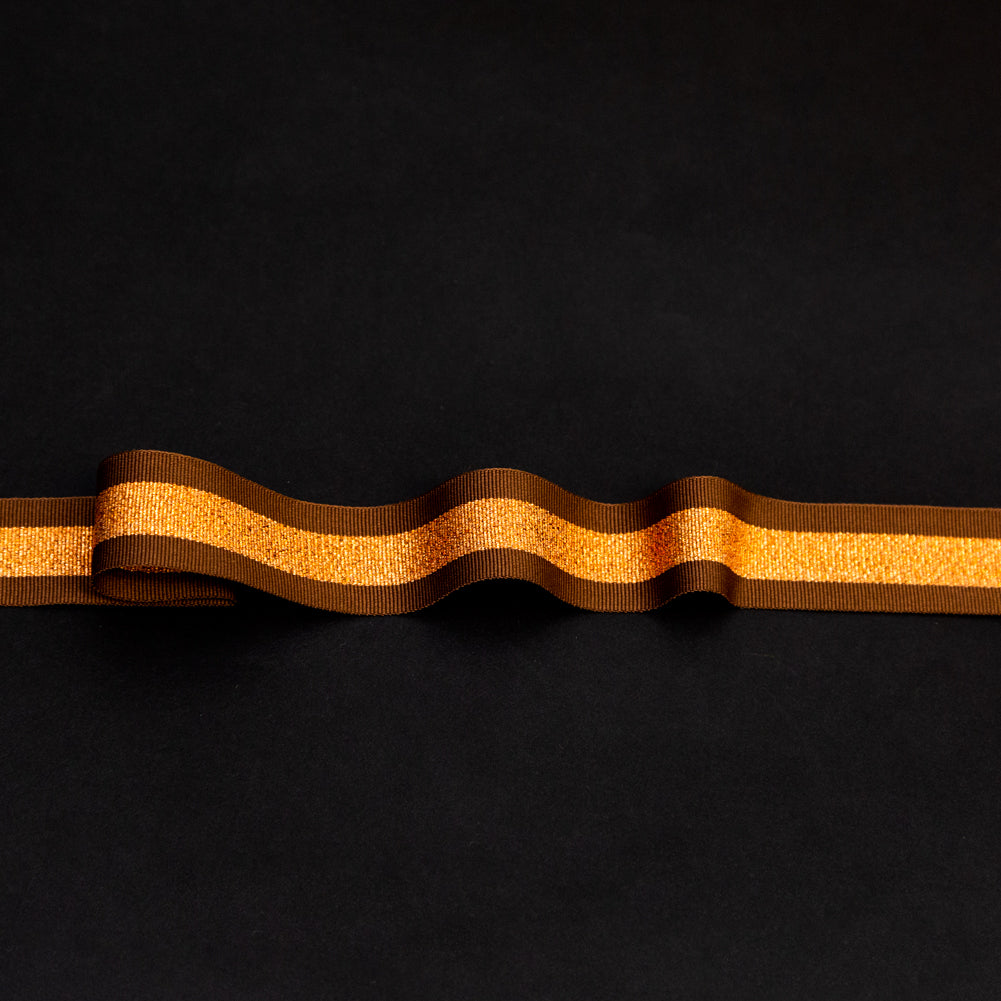 Italian Metallic Copper and Brown Striped Grosgrain Ribbon - 1" Italian Metallic Copper and Brown Striped Grosgrain Ribbon - 1"