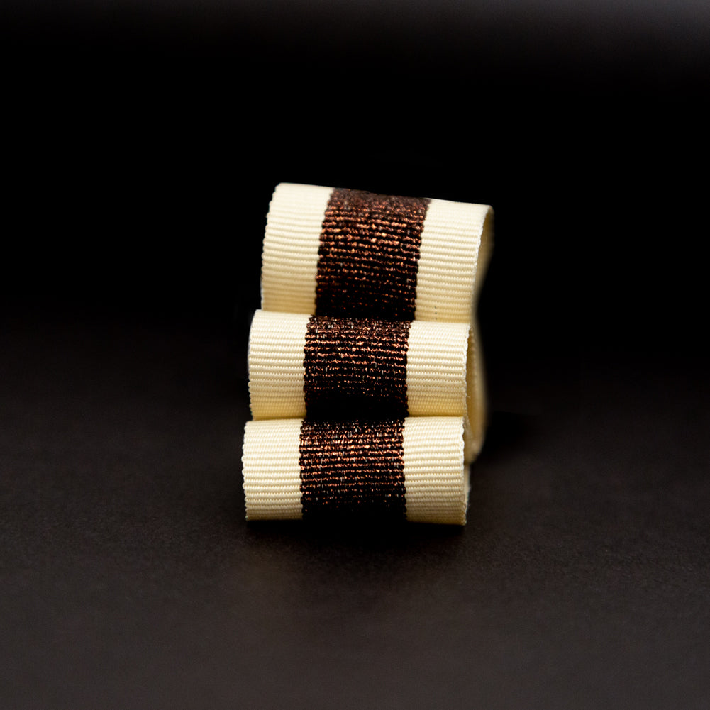 Italian Metallic Dark Copper and Tan Striped Grosgrain Ribbon - 1" Detail Italian Metallic Dark Copper and Tan Striped Grosgrain Ribbon - 1" Detail