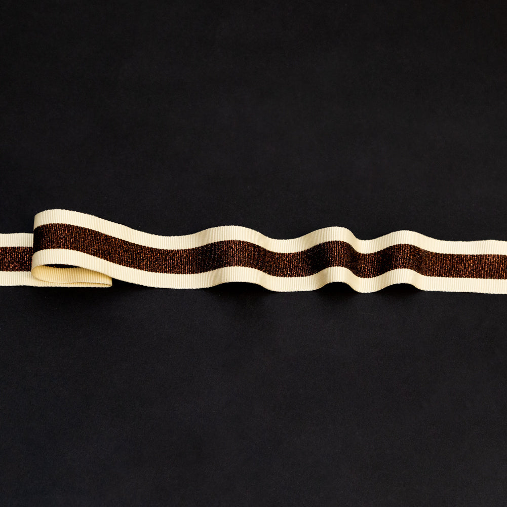 Italian Metallic Dark Copper and Tan Striped Grosgrain Ribbon - 1" Italian Metallic Dark Copper and Tan Striped Grosgrain Ribbon - 1"