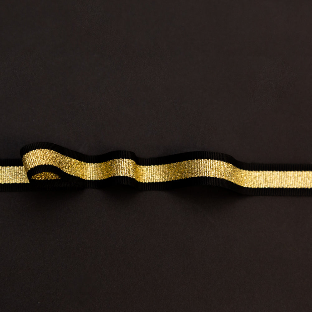 Italian Metallic Gold and Black Striped Grosgrain Ribbon - 0.625" Italian Metallic Gold and Black Striped Grosgrain Ribbon - 0.625"