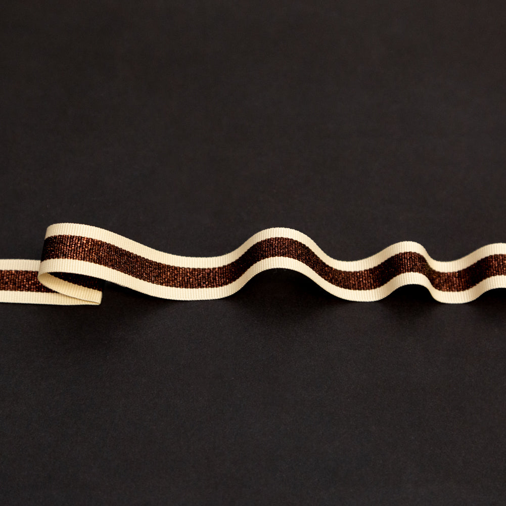 Italian Metallic Dark Copper and Tan Striped Grosgrain Ribbon - 0.625" Italian Metallic Dark Copper and Tan Striped Grosgrain Ribbon - 0.625"