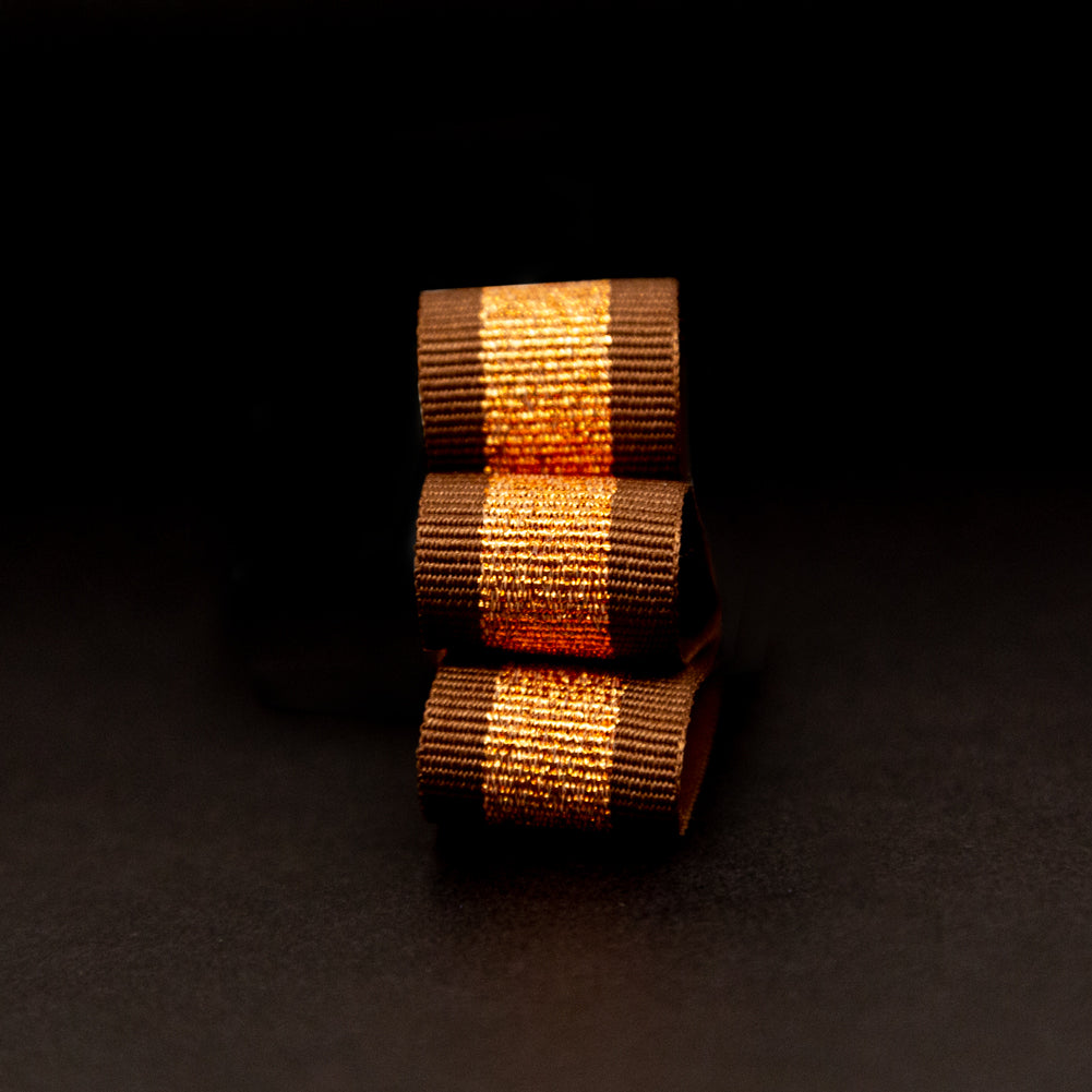 Italian Metallic Copper and Brown Striped Grosgrain Ribbon - 0.625" Detail Italian Metallic Copper and Brown Striped Grosgrain Ribbon - 0.625" Detail