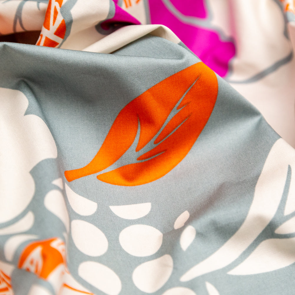 Jadeite and Bright Orange Floral Cotton Twill Detail Jadeite and Bright Orange Floral Cotton Twill Detail
