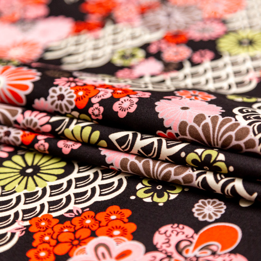 Red and Black Floral Printed Cotton Twill Folded Red and Black Floral Printed Cotton Twill Folded