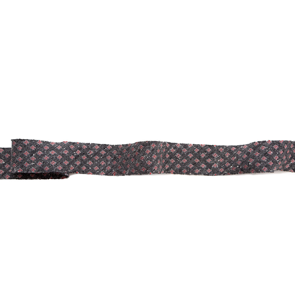 Italian Dark Gray and Red Floral Wool Jacquard Ribbon - 1" Italian Dark Gray and Red Floral Wool Jacquard Ribbon - 1"