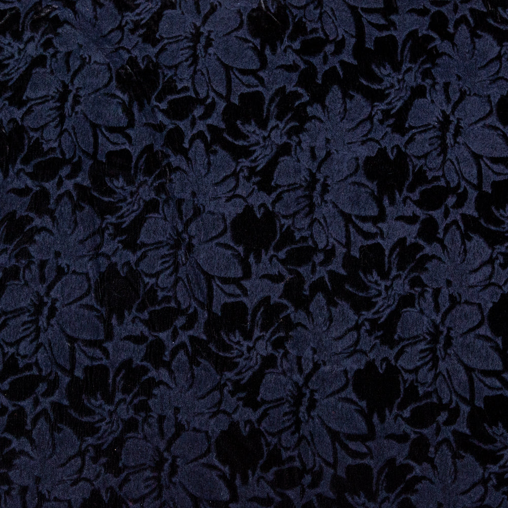 Floral Bonded Wool Knit and Velour - Navy and Black Floral Bonded Wool Knit and Velour - Navy and Black