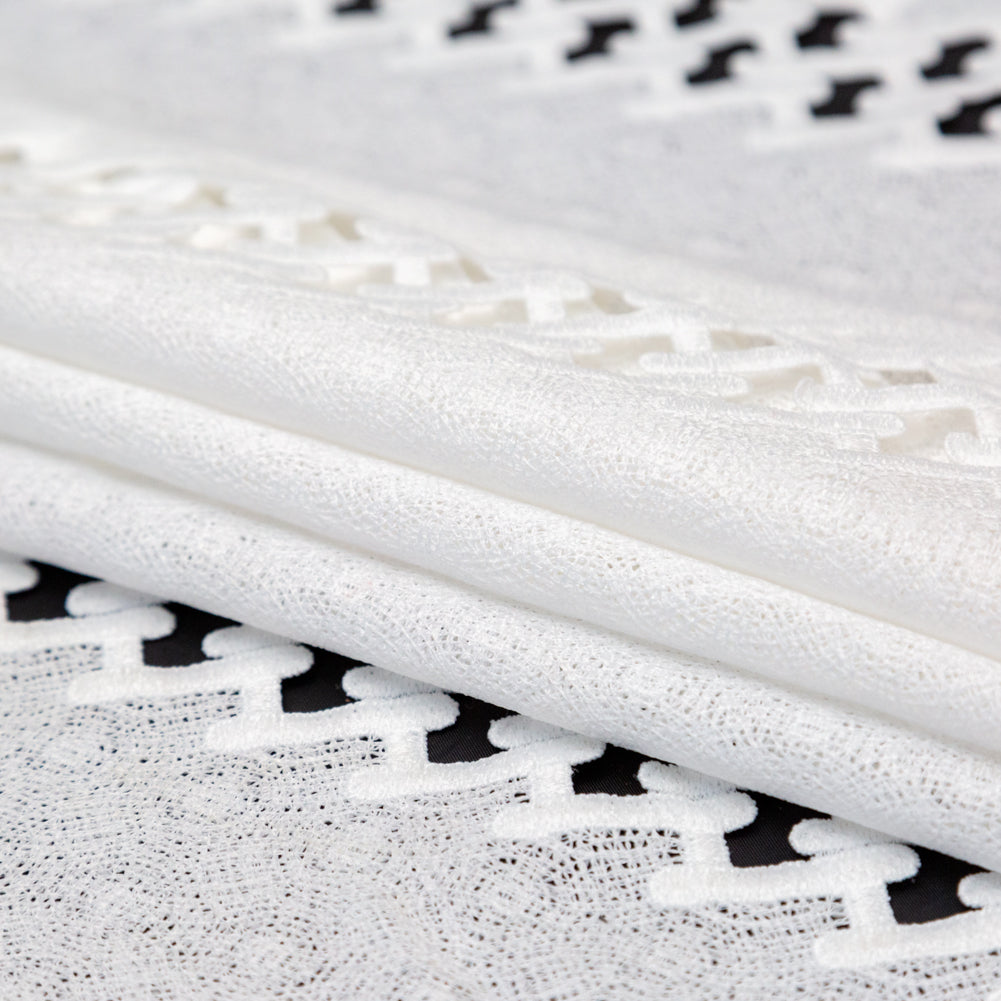Polyester Lace with Finished Edges - White Lattice Stripes Folded Polyester Lace with Finished Edges - White Lattice Stripes Folded