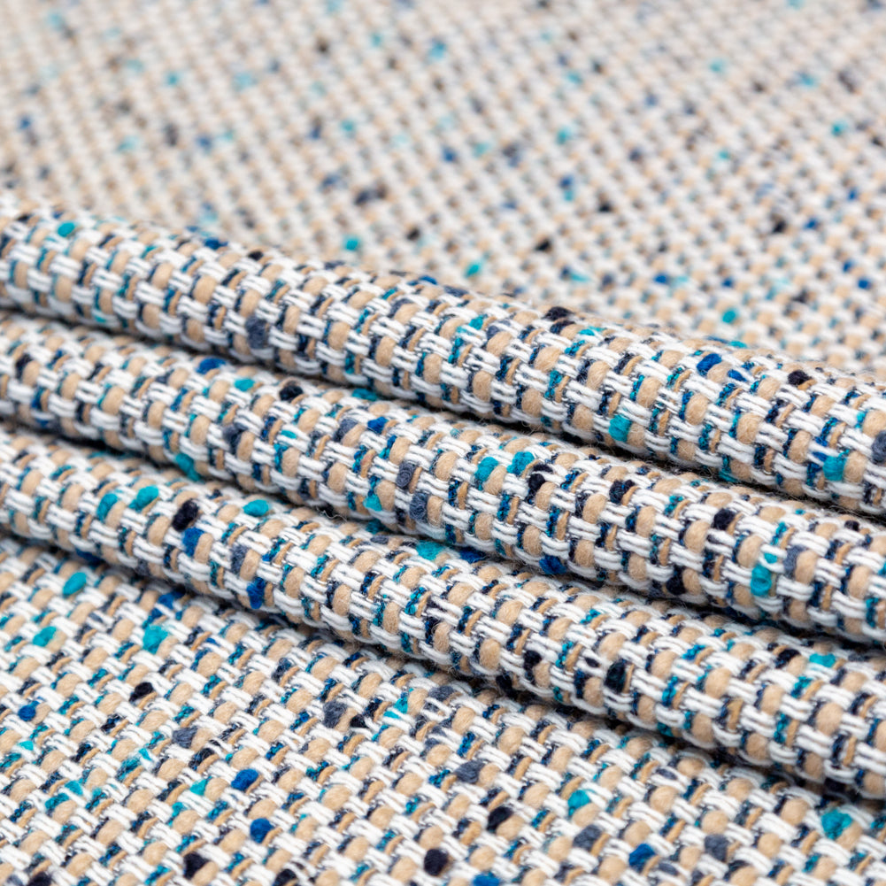 Beige, Blue and White Blended Wool Tweed Folded Beige, Blue and White Blended Wool Tweed Folded