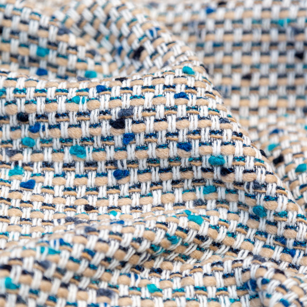 Beige, Blue and White Blended Wool Tweed Detail Beige, Blue and White Blended Wool Tweed Detail