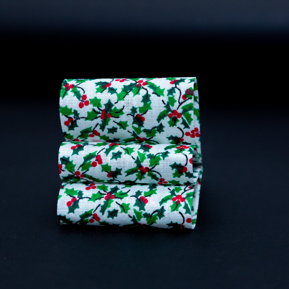 Green and White Holly Christmas Ribbon - 1.875" Detail Green and White Holly Christmas Ribbon - 1.875" Detail