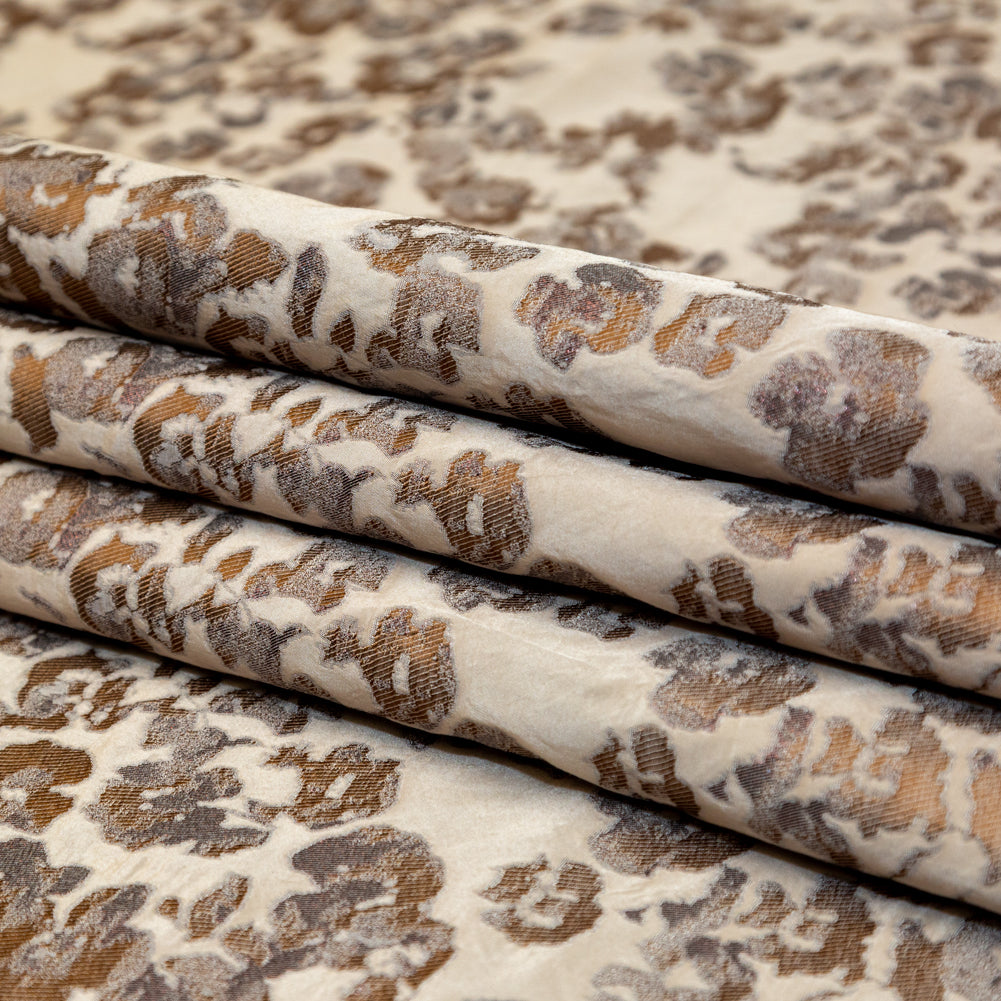 Beige and Metallic Bronze Floral Polyester Jacquard Folded Beige and Metallic Bronze Floral Polyester Jacquard Folded