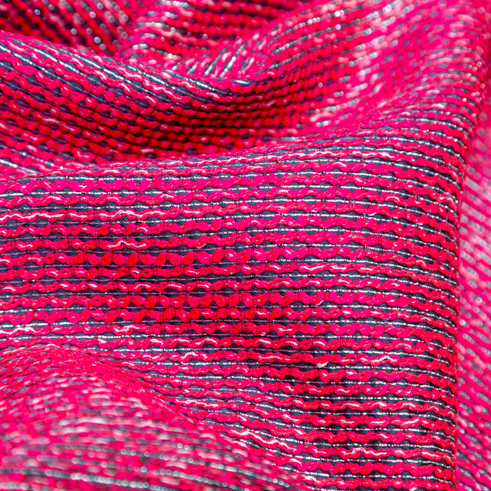 Raspberry Sorbet, Black and Metallic Silver Striped Woven Detail Raspberry Sorbet, Black and Metallic Silver Striped Woven Detail