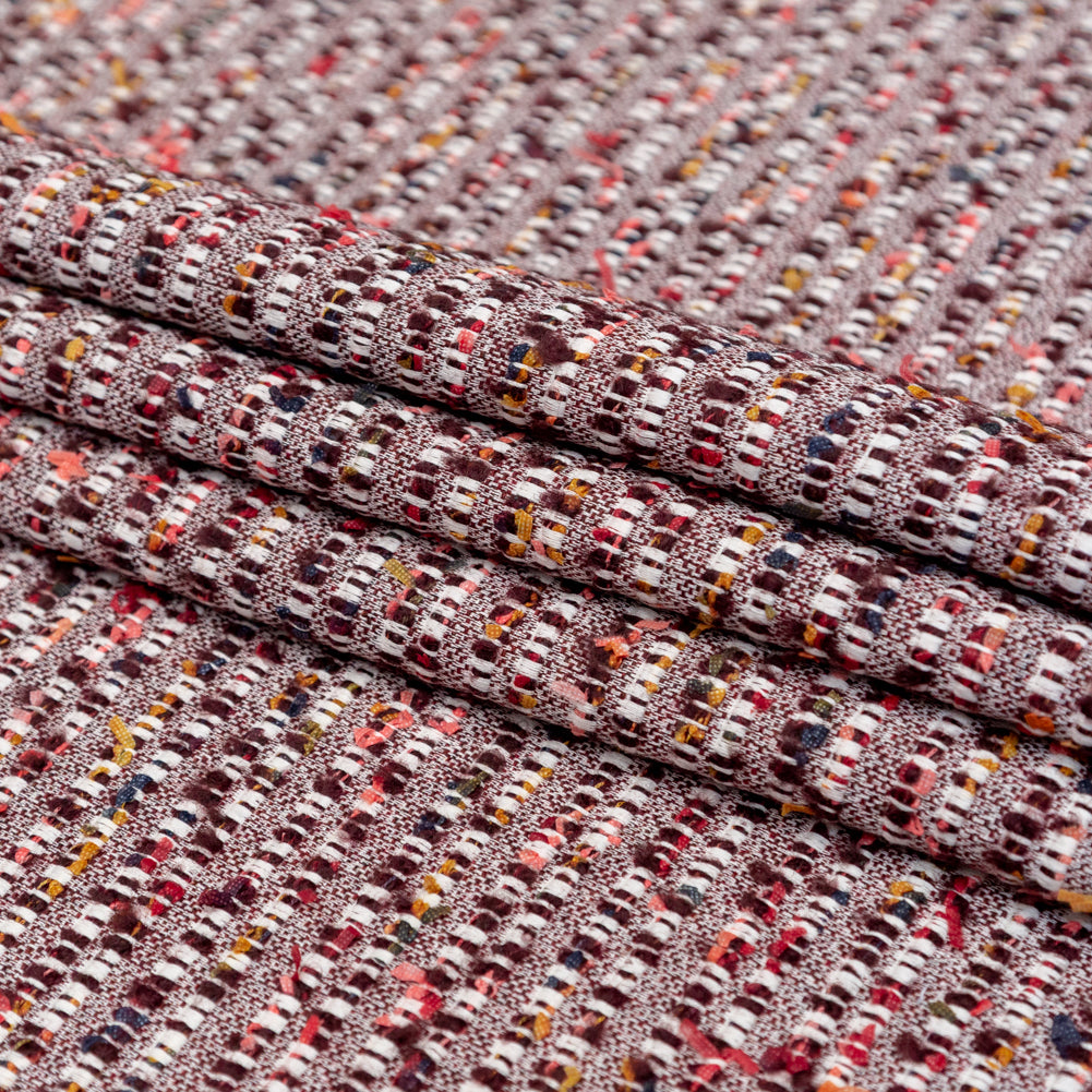 Burgundy and White Striped Cotton and Wool Tweed Folded Burgundy and White Striped Cotton and Wool Tweed Folded
