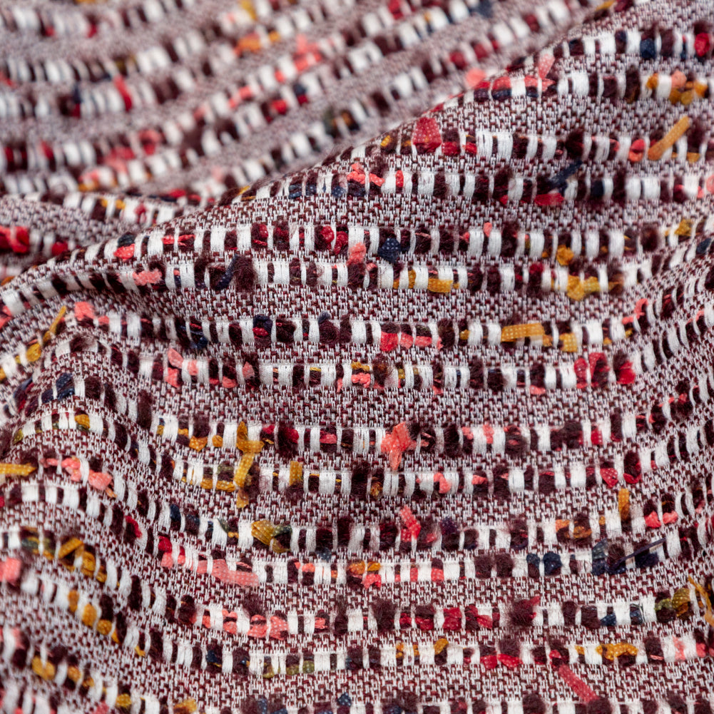 Burgundy and White Striped Cotton and Wool Tweed Detail Burgundy and White Striped Cotton and Wool Tweed Detail