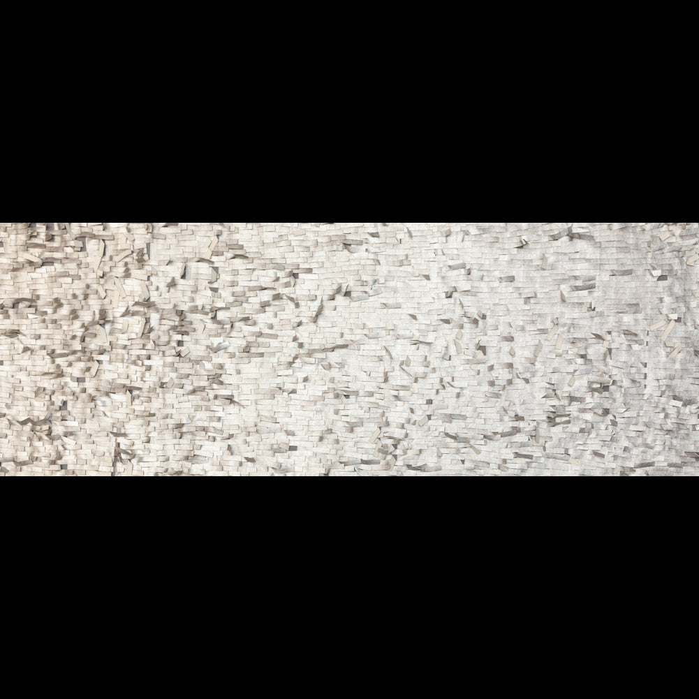 Faux Leather Fringe Fabric on a Mesh Backing - Metallic Silver on White Full Faux Leather Fringe Fabric on a Mesh Backing - Metallic Silver on White Full