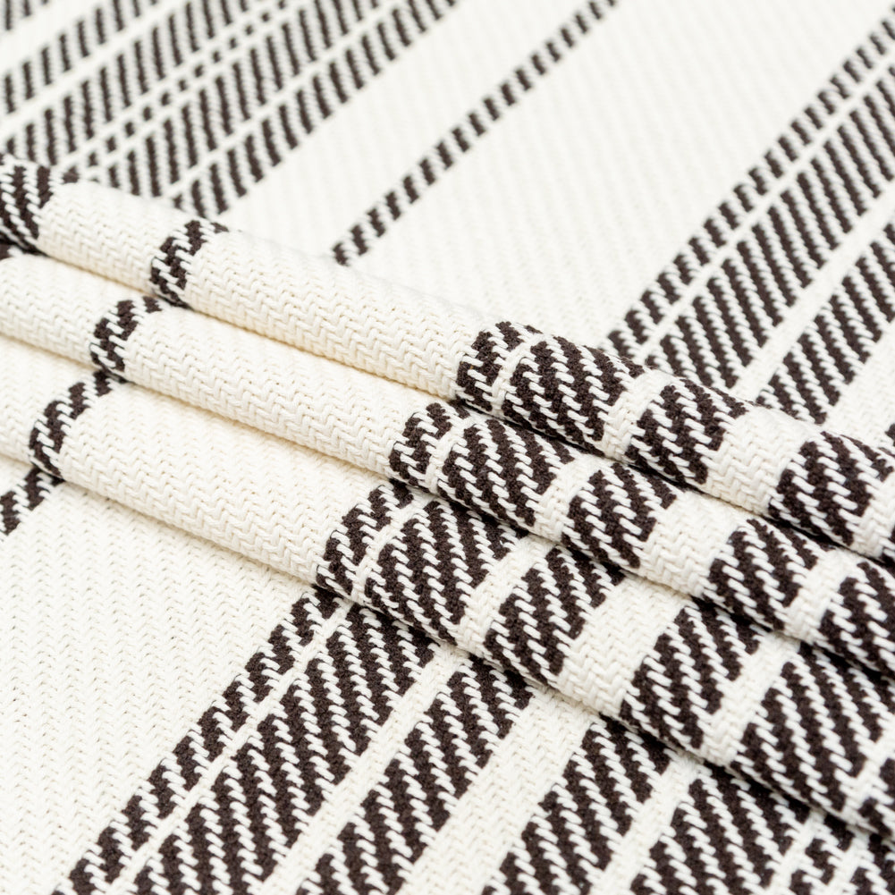 Off-White and Dark Brown Striped Loosely Woven Cotton Twill Folded Off-White and Dark Brown Striped Loosely Woven Cotton Twill Folded
