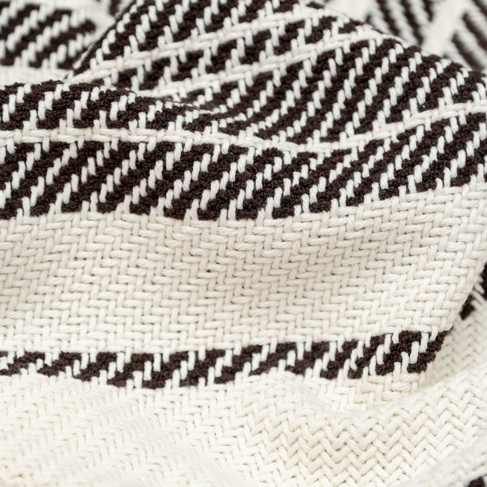 Off-White and Dark Brown Striped Loosely Woven Cotton Twill Detail Off-White and Dark Brown Striped Loosely Woven Cotton Twill Detail