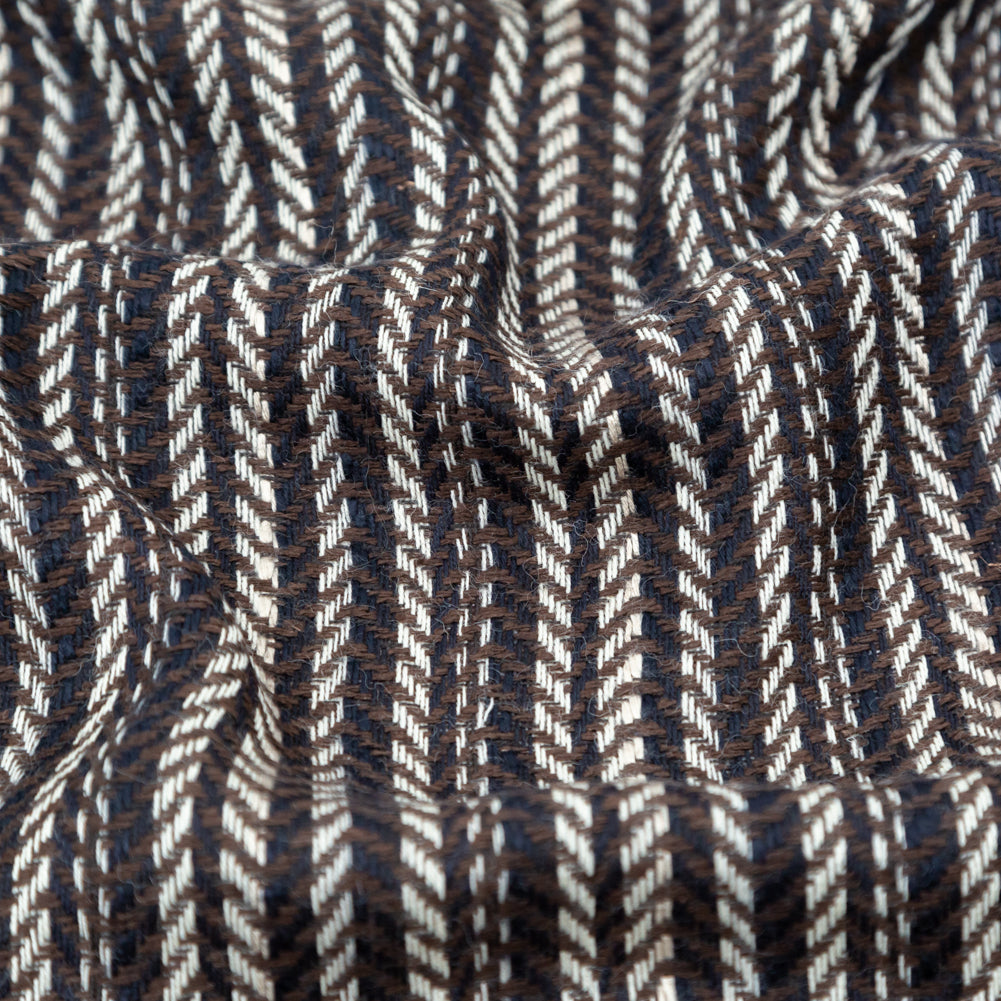 Brown Navy and White Striped Chevron Wool Woven Detail Brown Navy and White Striped Chevron Wool Woven Detail