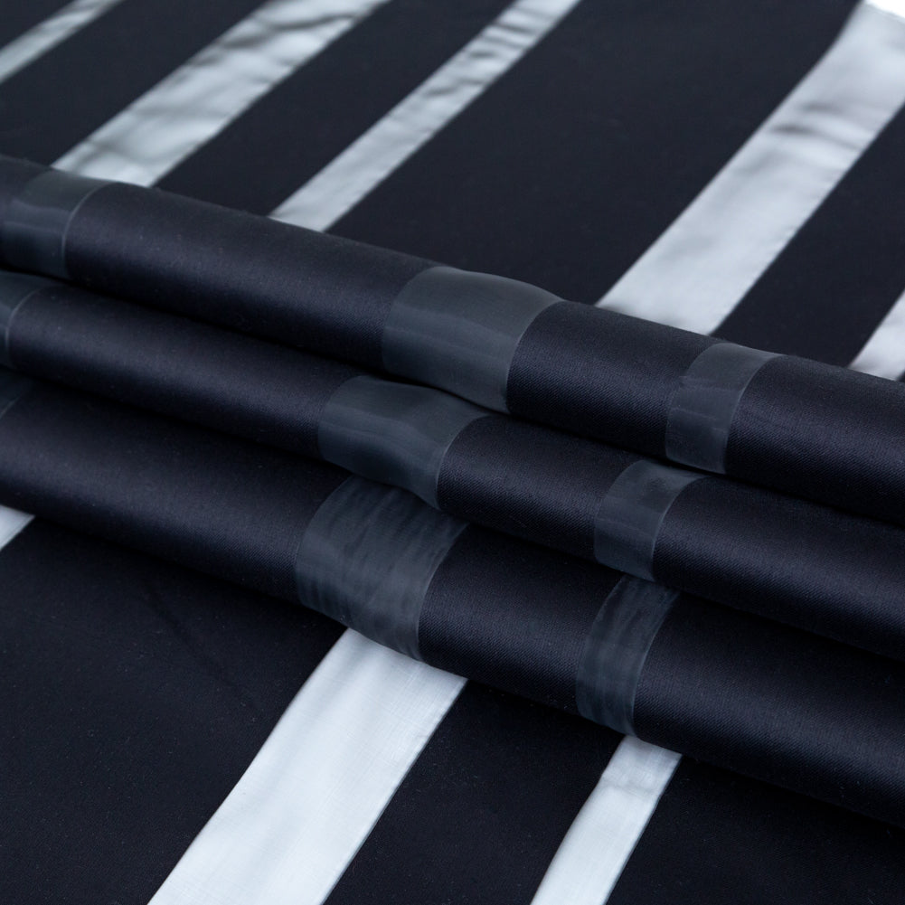 Italian Black Cotton Awning Striped Polyester Organza Folded Italian Black Cotton Awning Striped Polyester Organza Folded