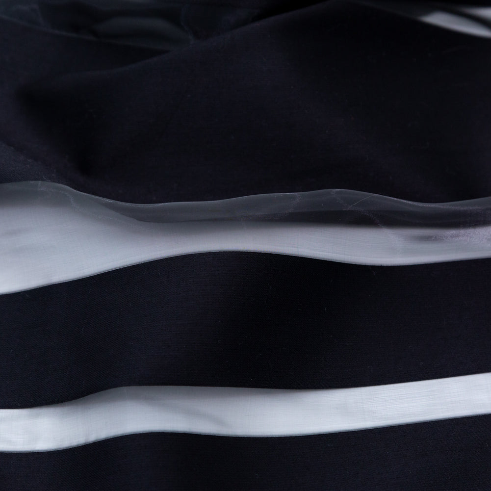 Italian Black Cotton Awning Striped Polyester Organza Detail Italian Black Cotton Awning Striped Polyester Organza Detail