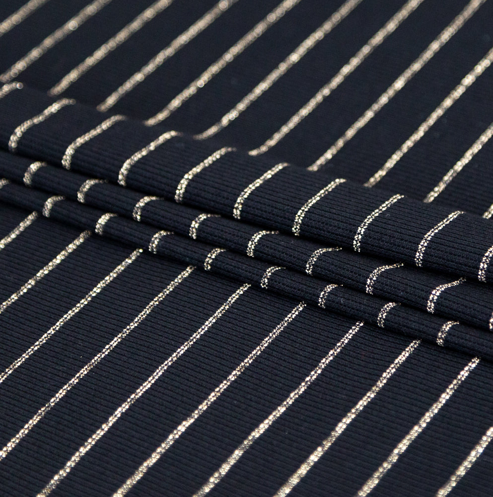 Black and Metallic Gold Striped Rib Knit Folded Black and Metallic Gold Striped Rib Knit Folded