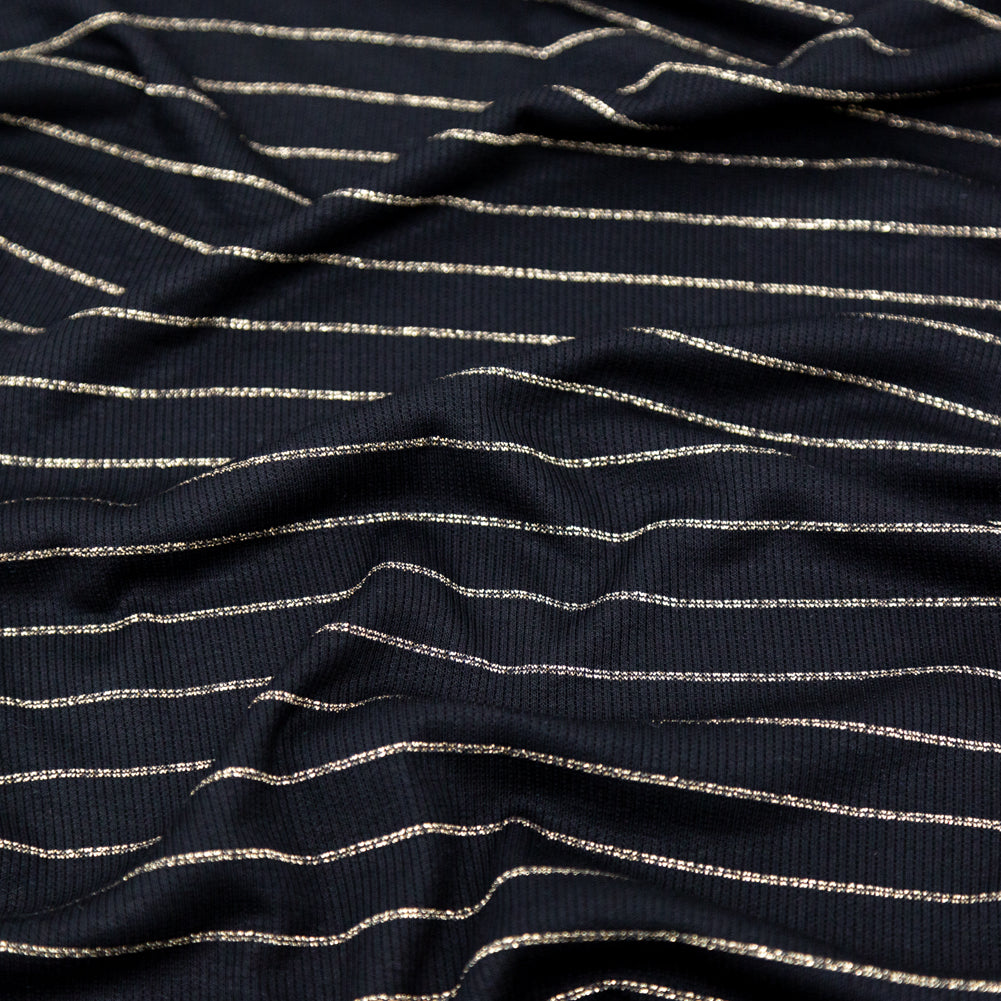 Black and Metallic Gold Striped Rib Knit Detail Black and Metallic Gold Striped Rib Knit Detail