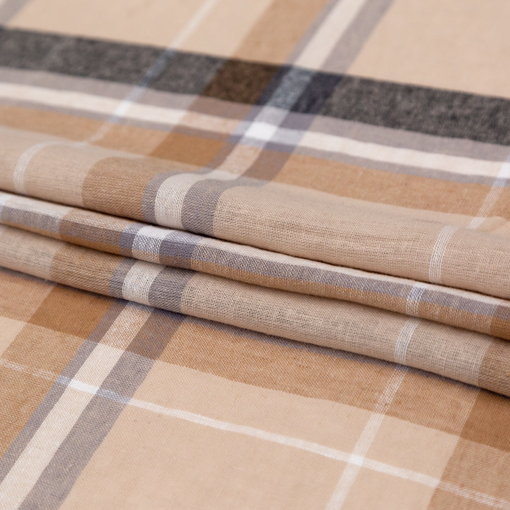 Beige Plaid Cotton Gauze Folded Beige Plaid Cotton Gauze Folded
