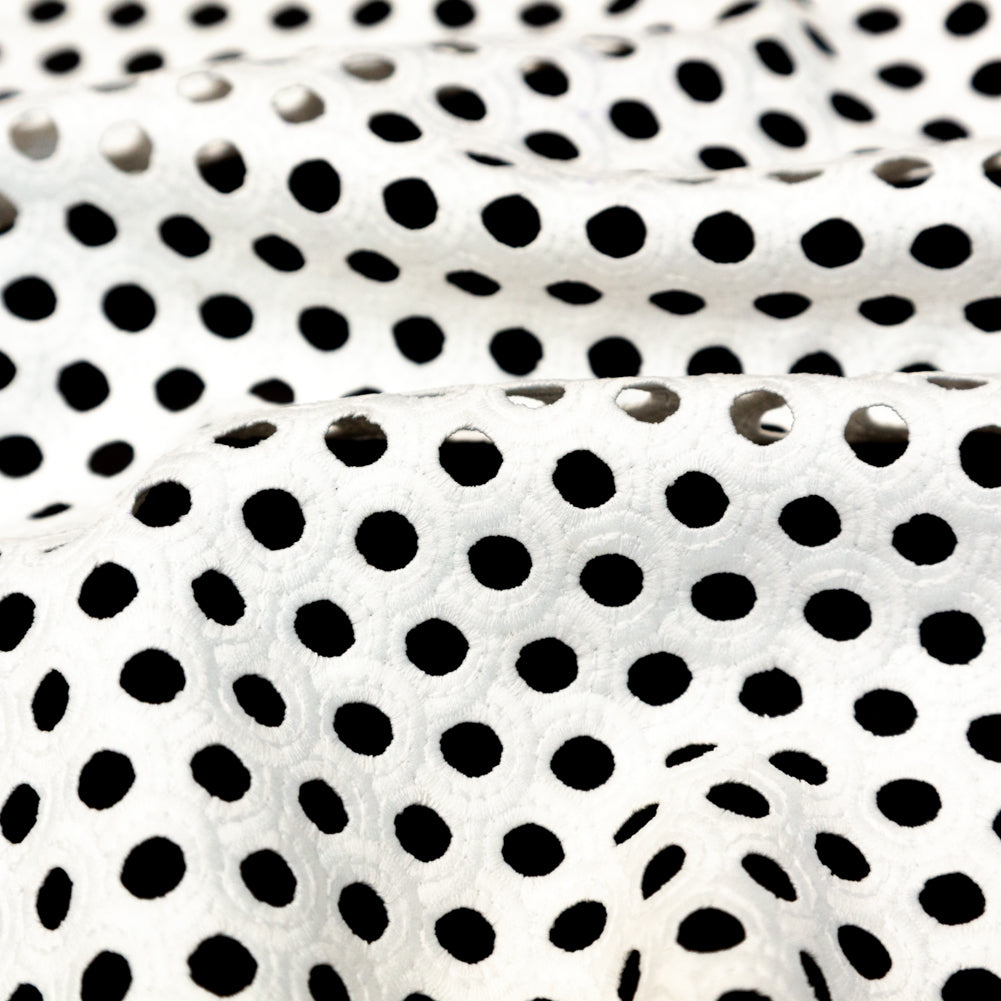 White Geometric Circles Guipure Lace with Finished Edges Detail White Geometric Circles Guipure Lace with Finished Edges Detail