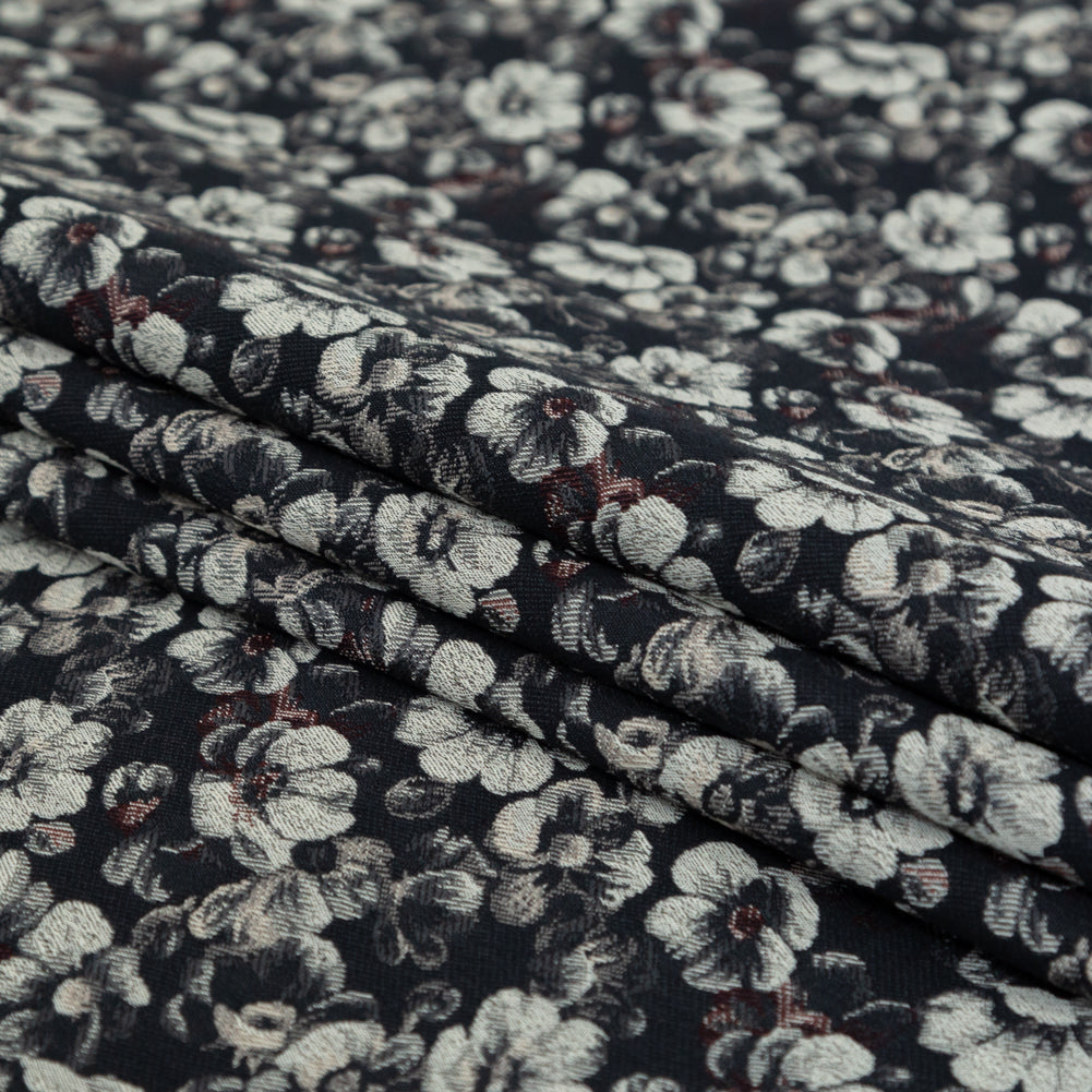 Italian Black, Beige and Brown Floral Stretch Jacquard Folded Italian Black, Beige and Brown Floral Stretch Jacquard Folded