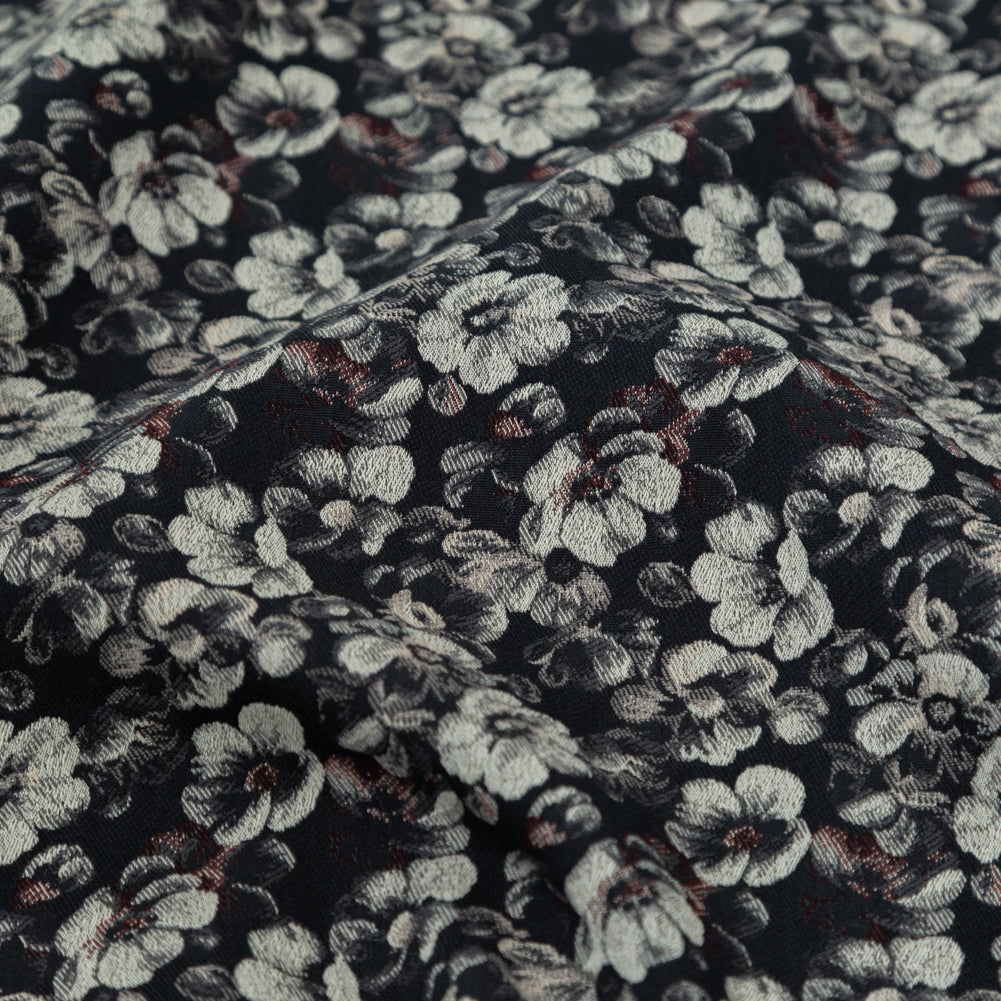 Italian Black, Beige and Brown Floral Stretch Jacquard Detail Italian Black, Beige and Brown Floral Stretch Jacquard Detail