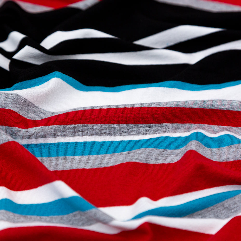 Very Cherry, Black and River Blue Barcode Striped Rayon Jersey Detail Very Cherry, Black and River Blue Barcode Striped Rayon Jersey Detail