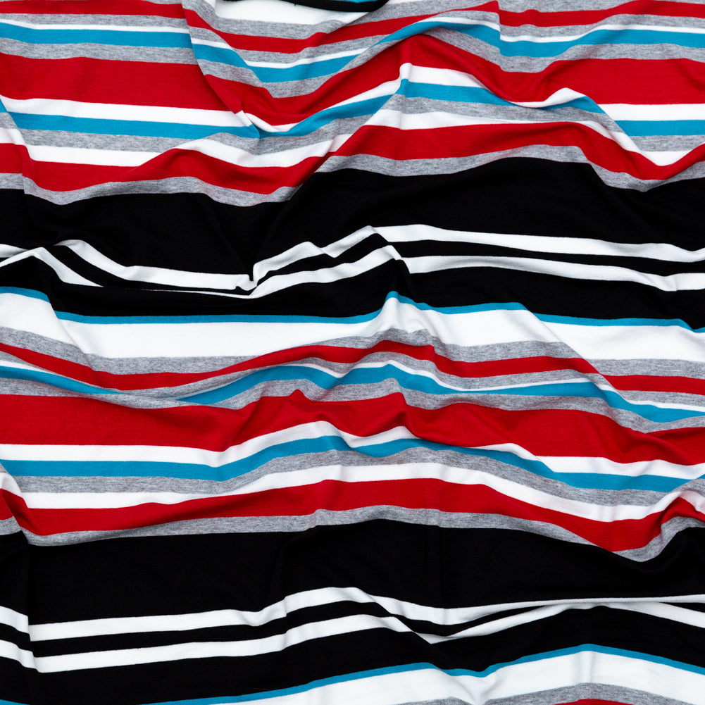 Very Cherry, Black and River Blue Barcode Striped Rayon Jersey Very Cherry, Black and River Blue Barcode Striped Rayon Jersey