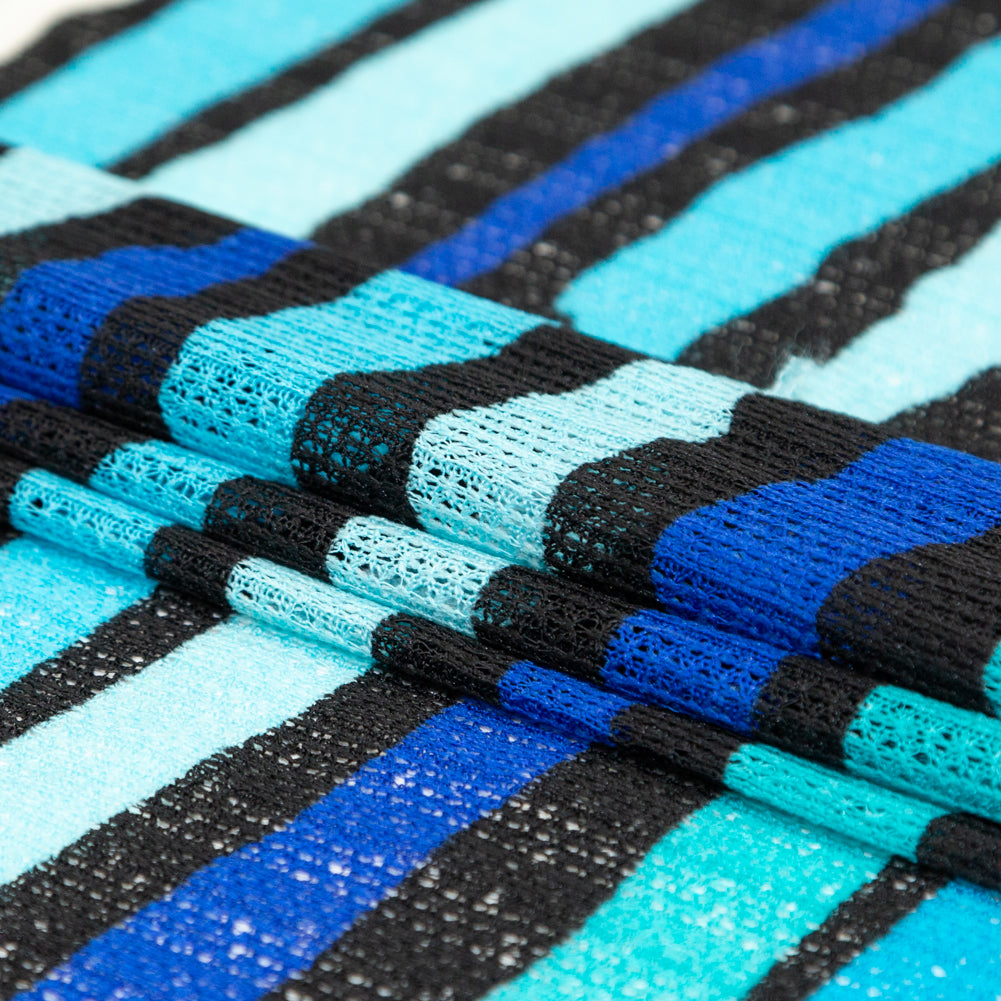 Blue, Black and White Wavy Striped Sweater Knit Folded Blue, Black and White Wavy Striped Sweater Knit Folded